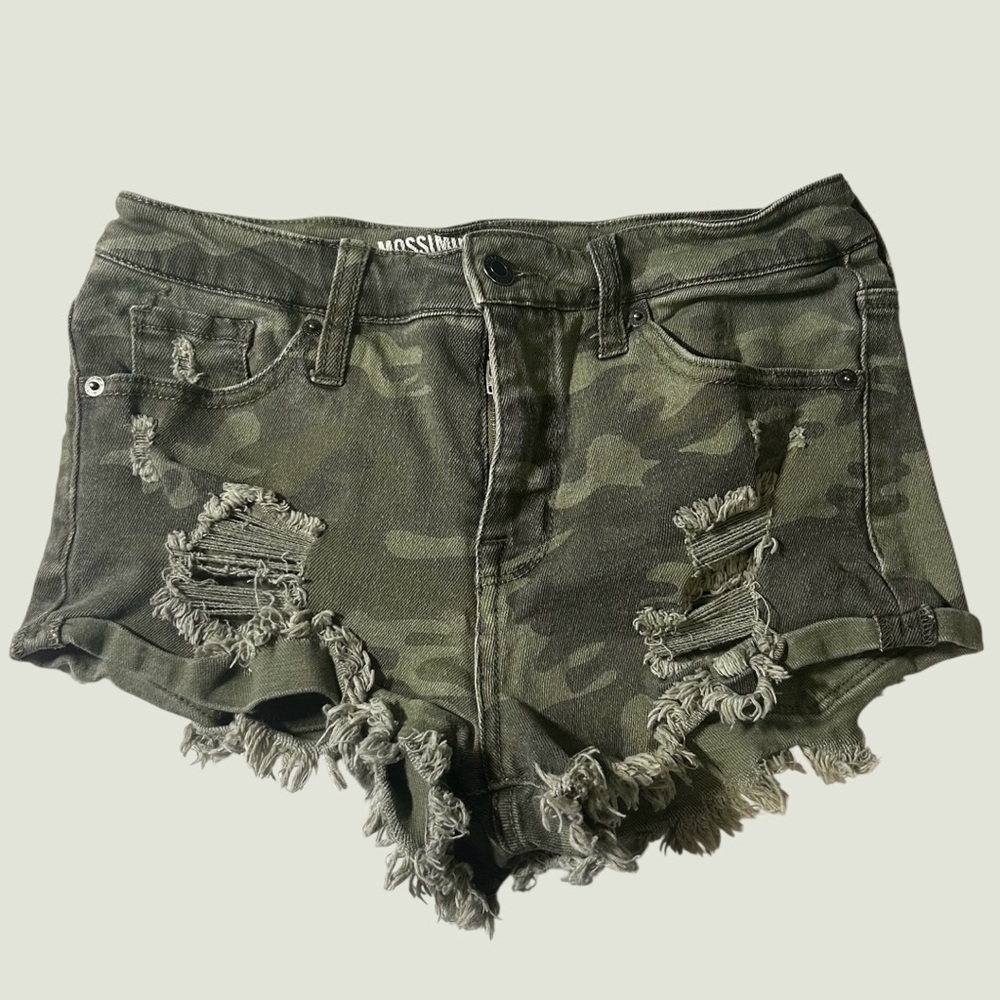 Mossimo Supply Co. Distressed Jean Camo Shorts. Size 4/27